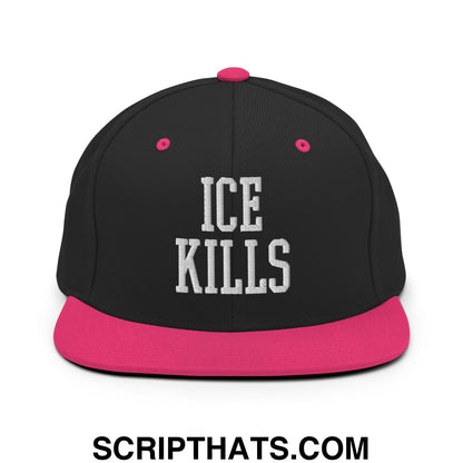 ICE Kills Embroidered Flat Bill Brim Snapback Hat Black Neon Pink