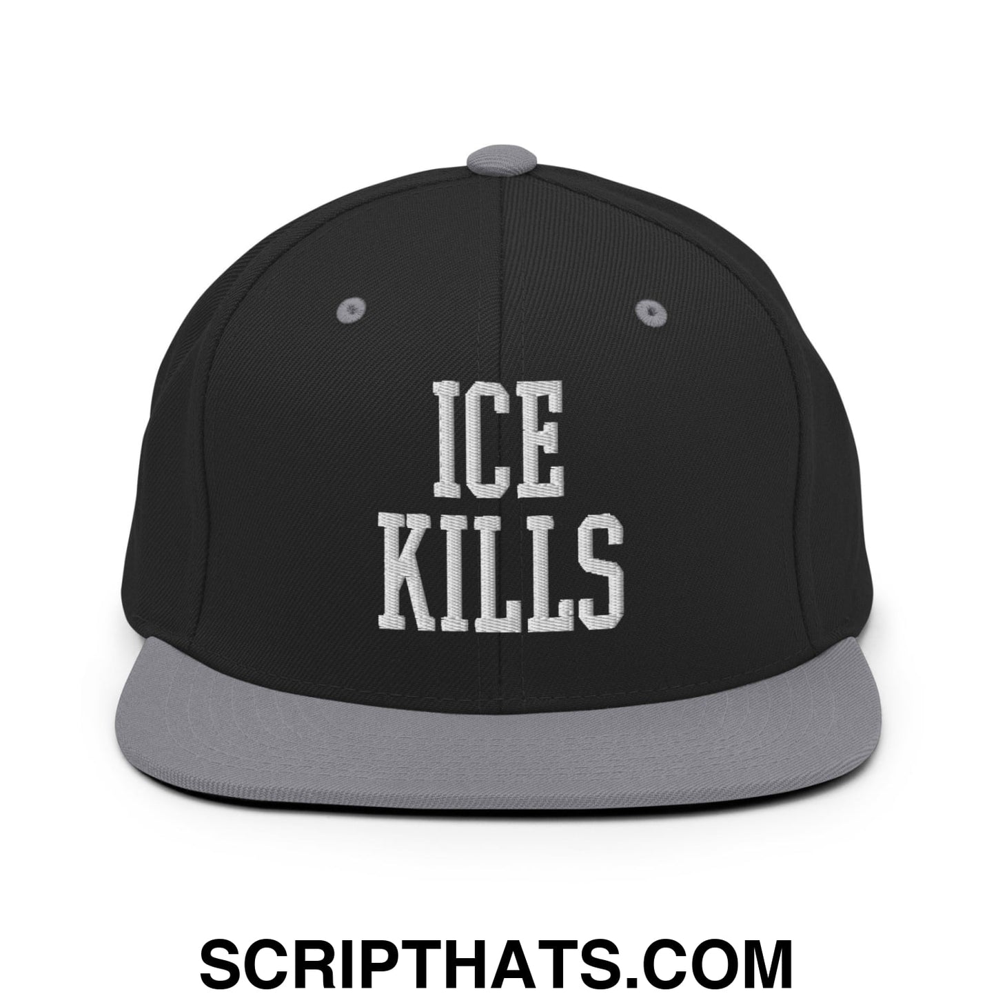 ICE Kills Embroidered Flat Bill Brim Snapback Hat Black Silver