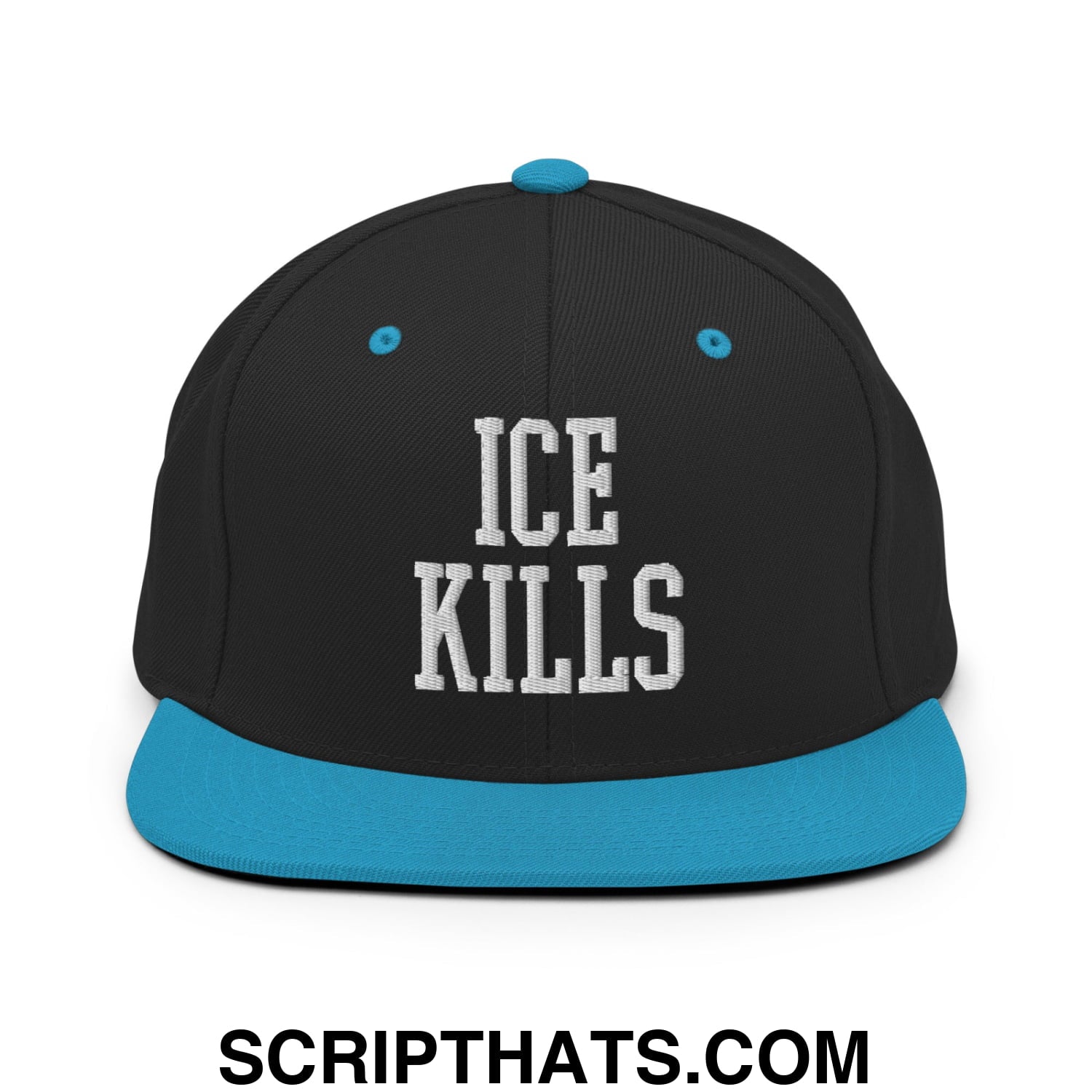 ICE Kills Embroidered Flat Bill Brim Snapback Hat Black Teal