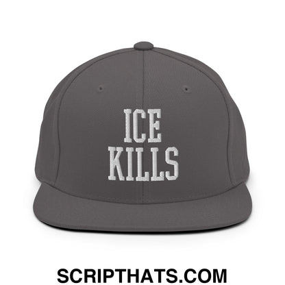 ICE Kills Embroidered Flat Bill Brim Snapback Hat Dark Grey