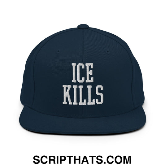 ICE Kills Embroidered Flat Bill Brim Snapback Hat Dark Navy