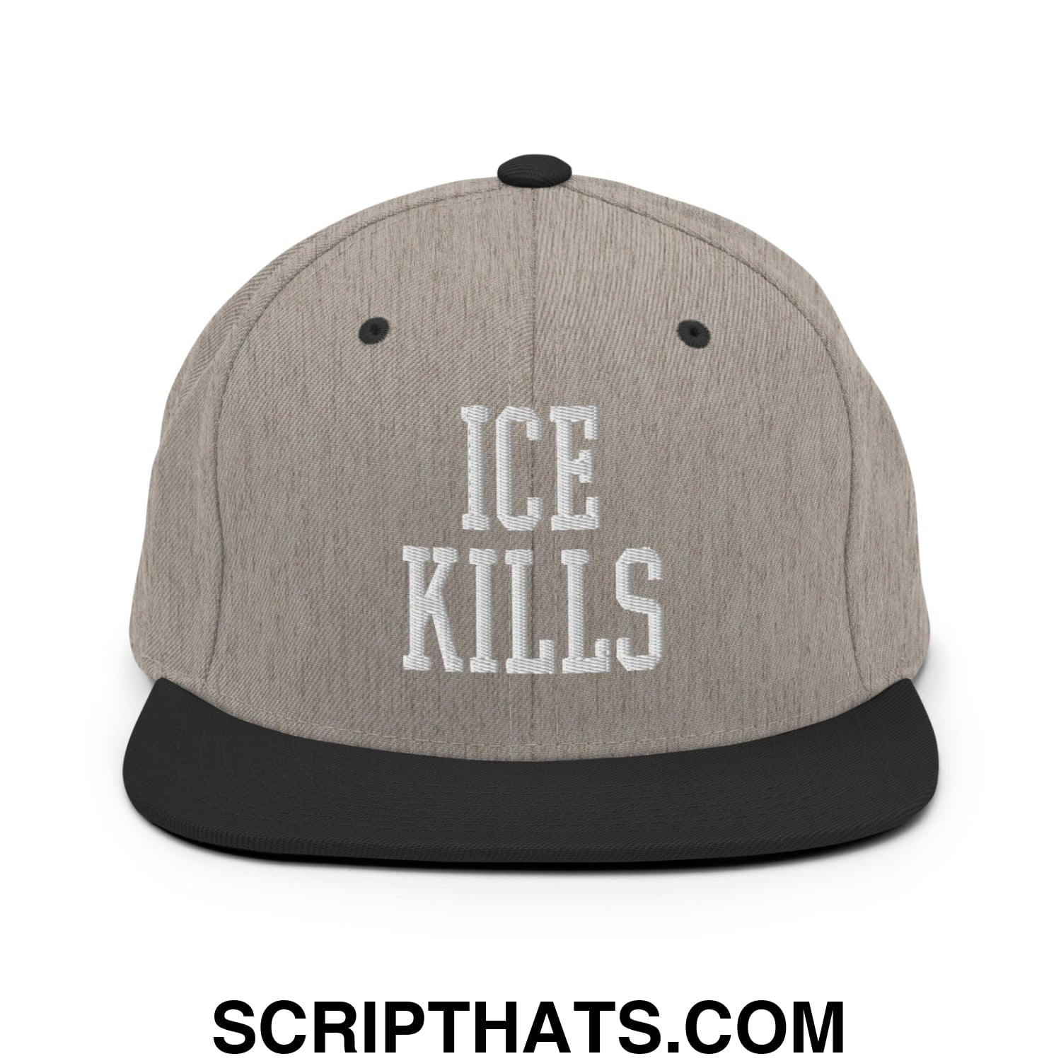 ICE Kills Embroidered Flat Bill Brim Snapback Hat Heather Black