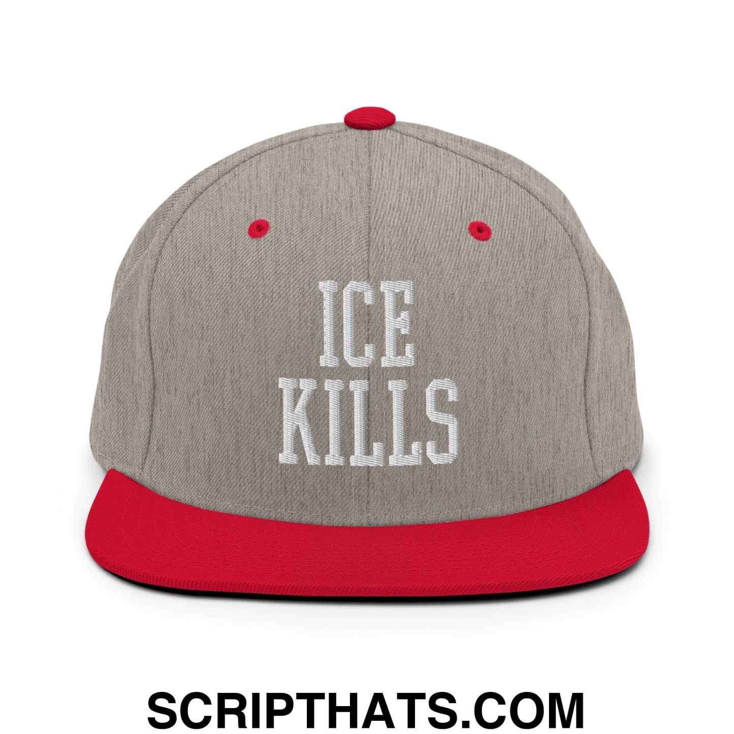 ICE Kills Embroidered Flat Bill Brim Snapback Hat Heather Grey Red
