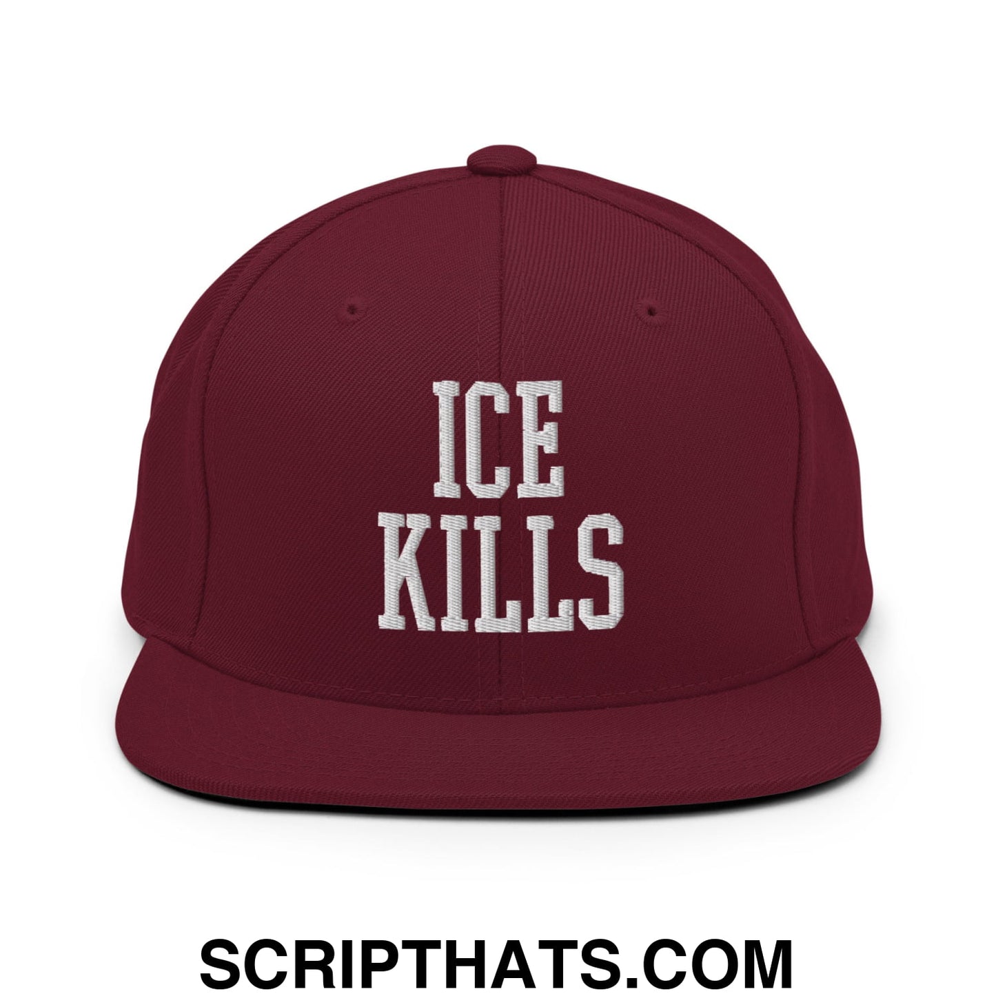 ICE Kills Embroidered Flat Bill Brim Snapback Hat Maroon
