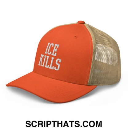 ICE Kills Embroidered Mesh Trucker Hat Rustic Orange Khaki