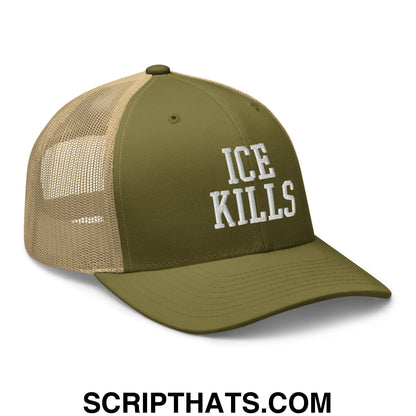 ICE Kills Embroidered Mesh Trucker Hat Moss Khaki