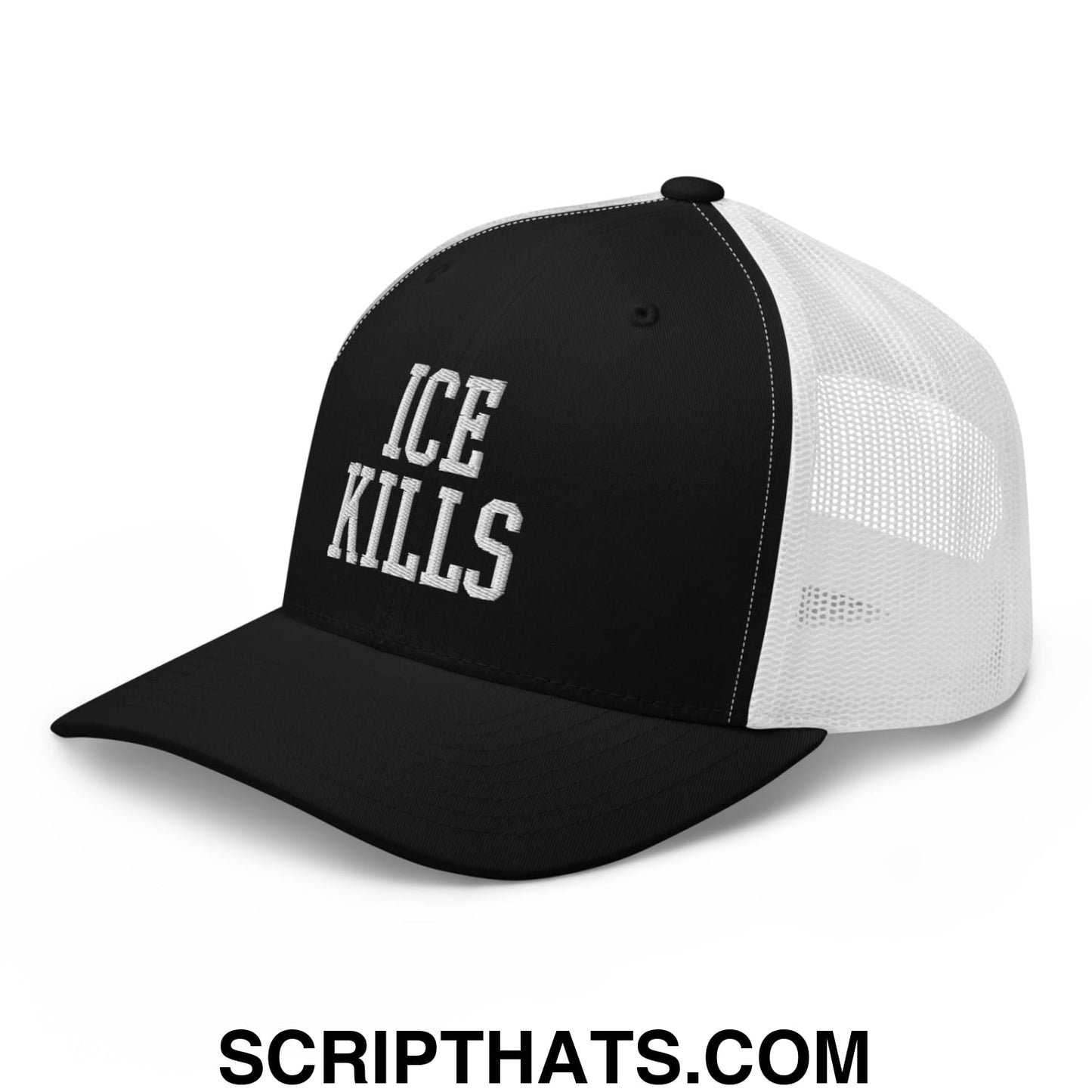 ICE Kills Embroidered Mesh Trucker Hat Black White