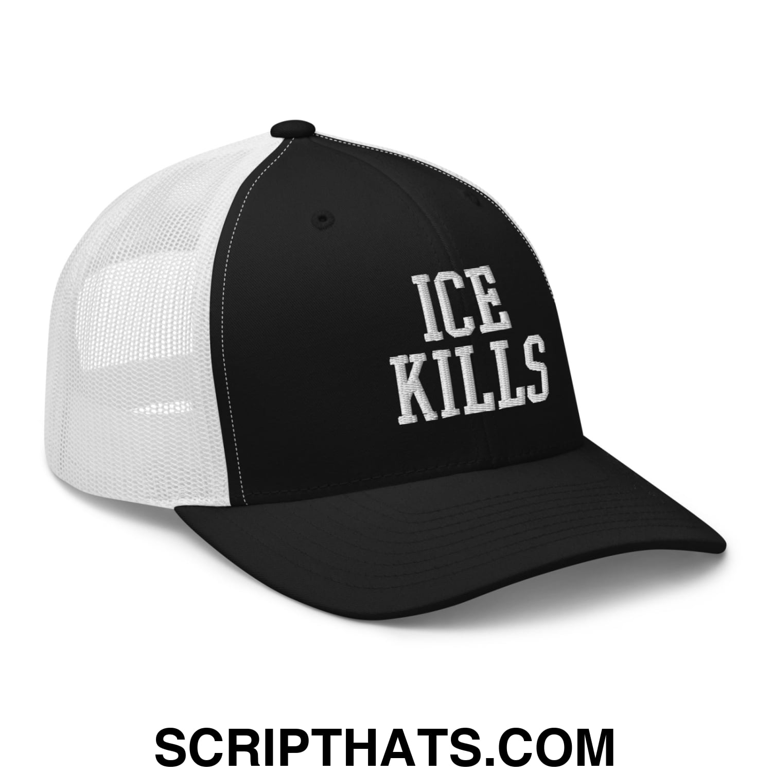 ICE Kills Embroidered Mesh Trucker Hat Black White