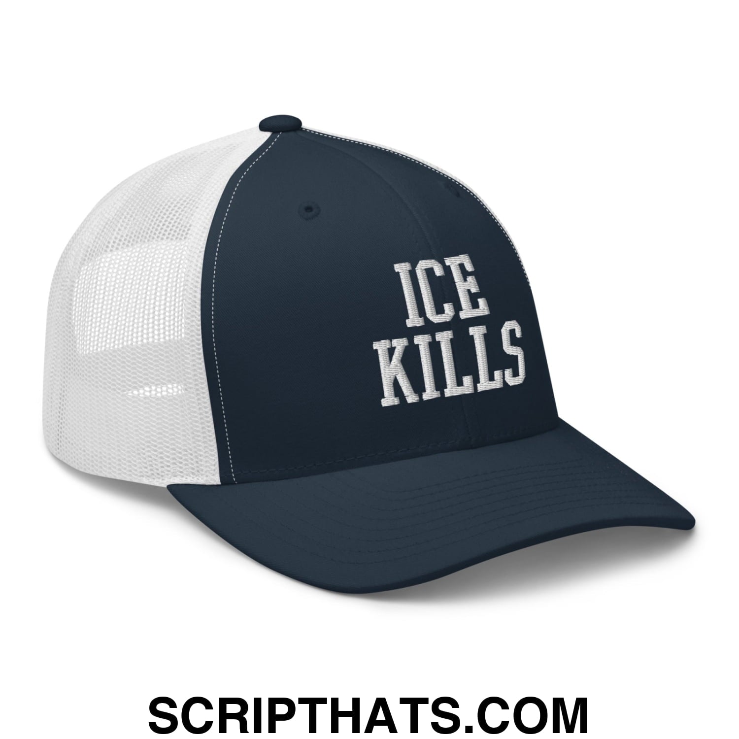 ICE Kills Embroidered Mesh Trucker Hat Navy White