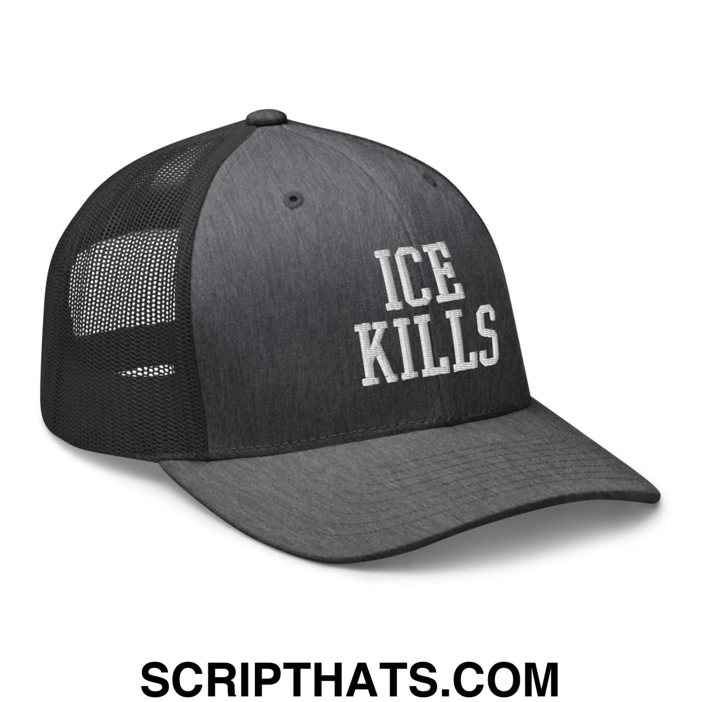 ICE Kills Embroidered Mesh Trucker Hat Dark Heather Gray