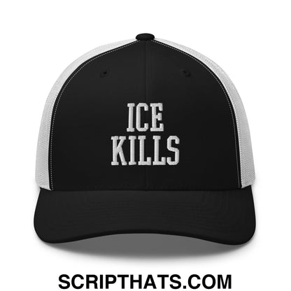 ICE Kills Embroidered Mesh Trucker Hat Black White