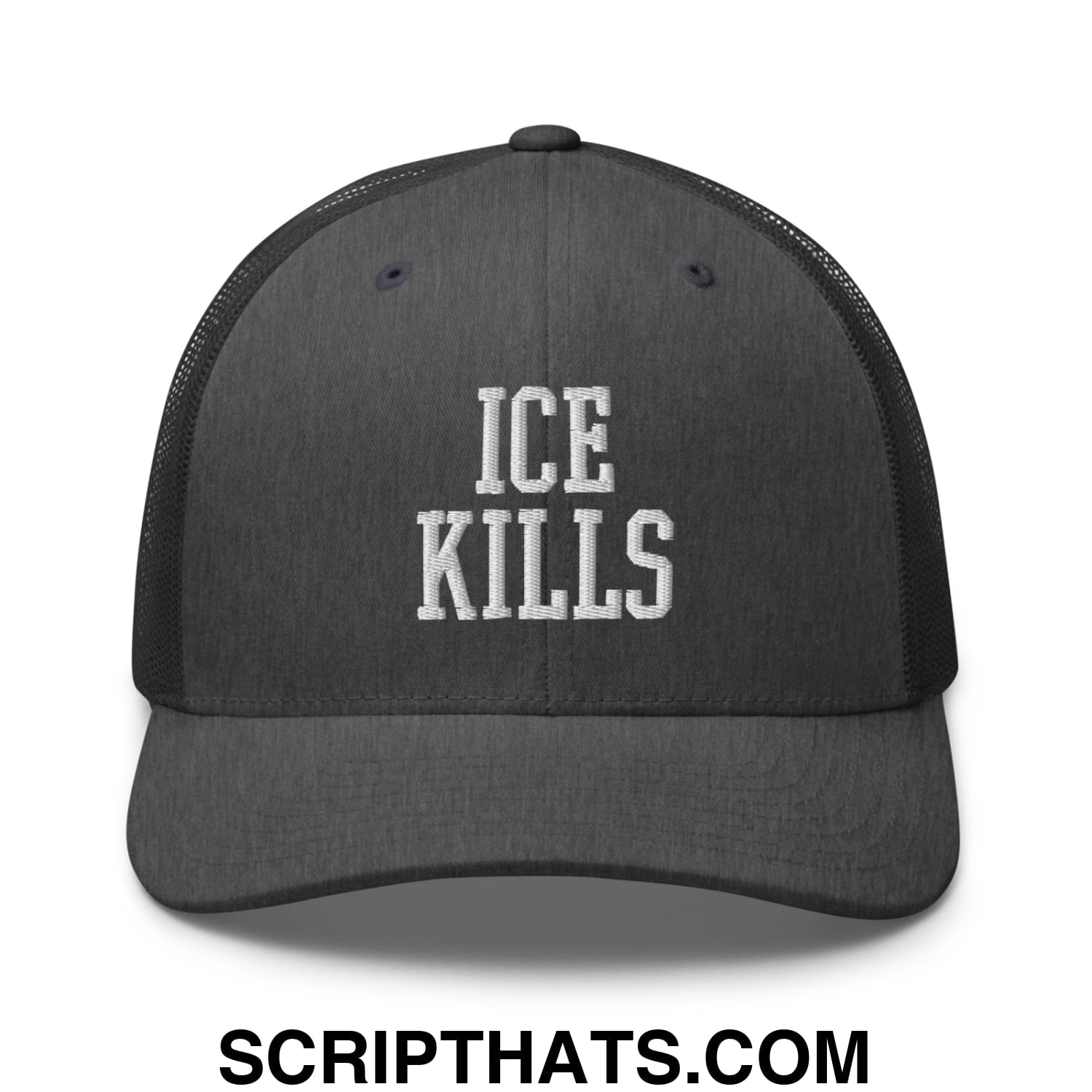 ICE Kills Embroidered Mesh Trucker Hat Dark Heather Gray