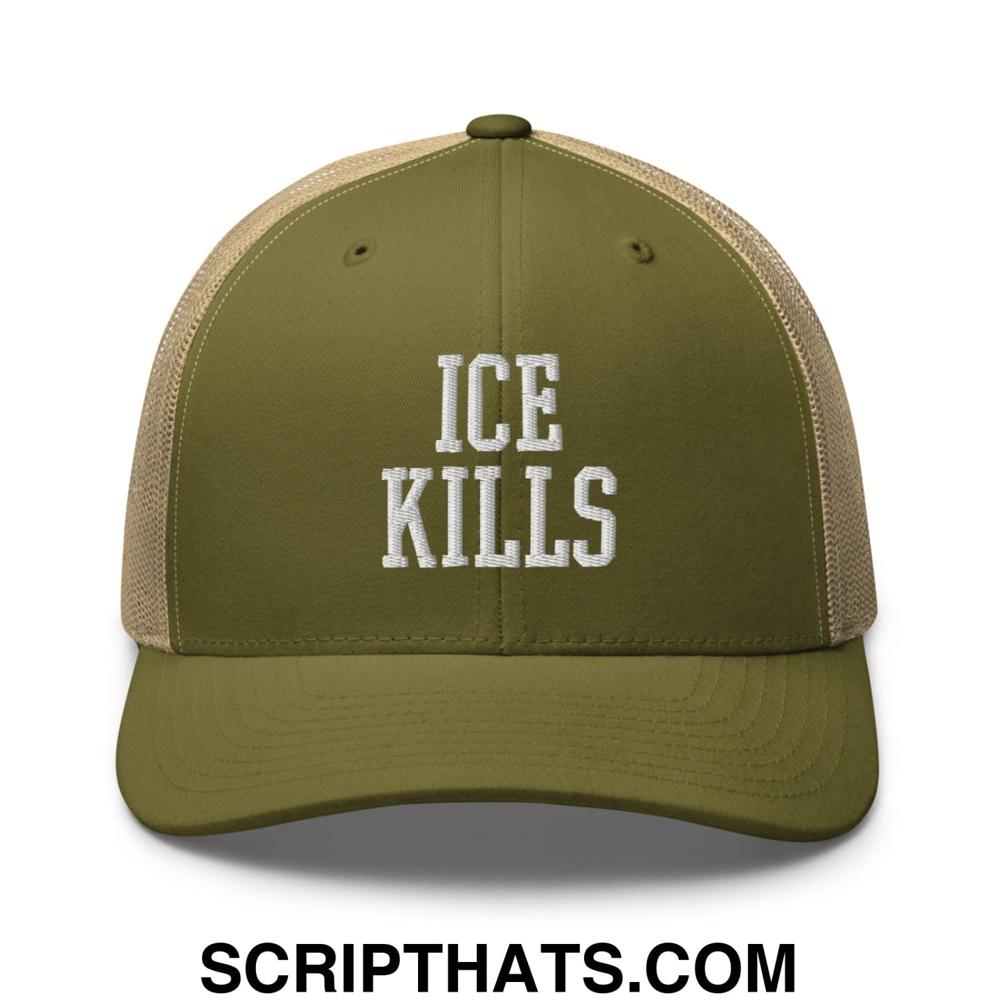 ICE Kills Embroidered Mesh Trucker Hat Moss Khaki