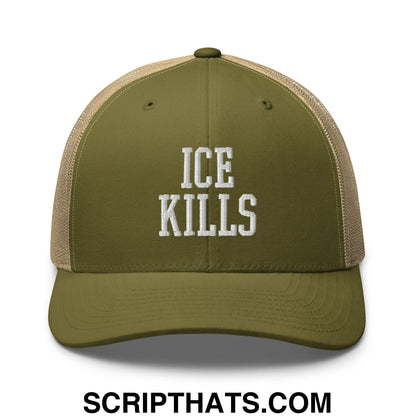 ICE Kills Embroidered Mesh Trucker Hat Moss Khaki