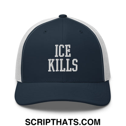 ICE Kills Embroidered Mesh Trucker Hat Navy White