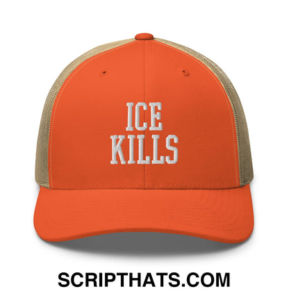 ICE Kills Embroidered Mesh Trucker Hat Rustic Orange Khaki