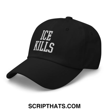 Black ice kills embroidered unstructured dad hat with six-panel design and adjustable strap shown from the back