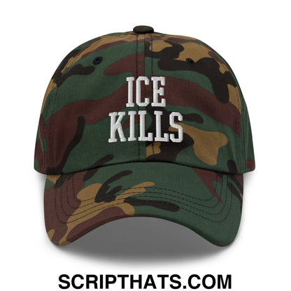 ICE Kills Embroidered Unstructured Dad Hat Green Camo