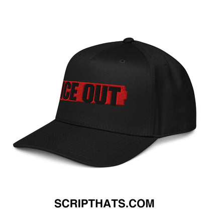 Black snapback baseball cap with bold red and black ice out embroidery on the front for casual streetwear