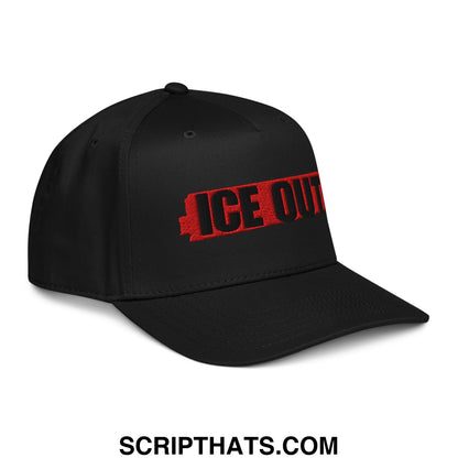 Black snapback baseball hat with bold red ice out embroidered in stylized font across the front