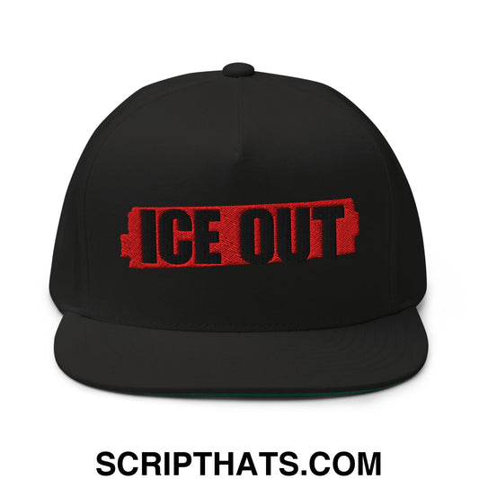 ICE Out Embroidered Flat Bill Brim 5 Panel Snapback Hat Black