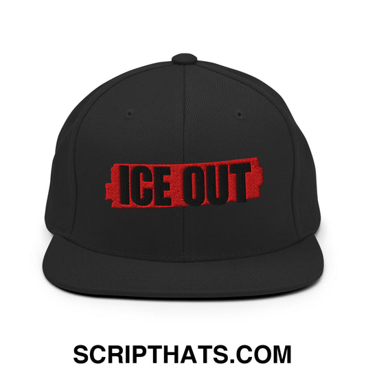 ICE Out Embroidered Flat Bill Brim Snapback Hat Black