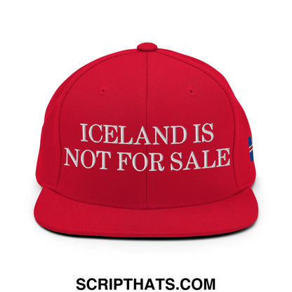 Red snapback cap with white embroidered iceland is not for sale text and icelandic flag patch on the side