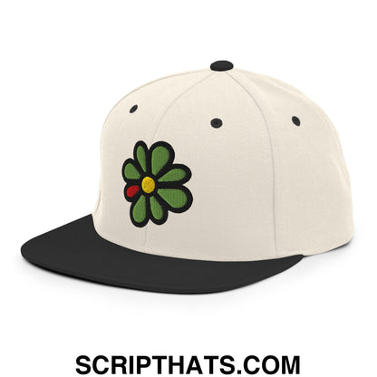 ICQ Embroidered Flat Bill Brim Snapback Hat Natural Black
