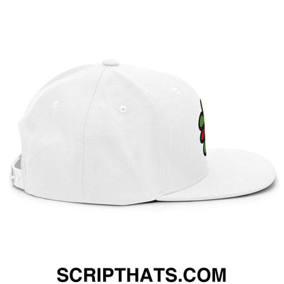ICQ Embroidered Flat Bill Brim Snapback Hat White
