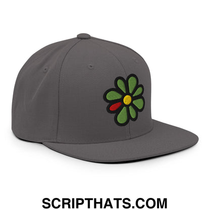 ICQ Embroidered Flat Bill Brim Snapback Hat Dark Grey