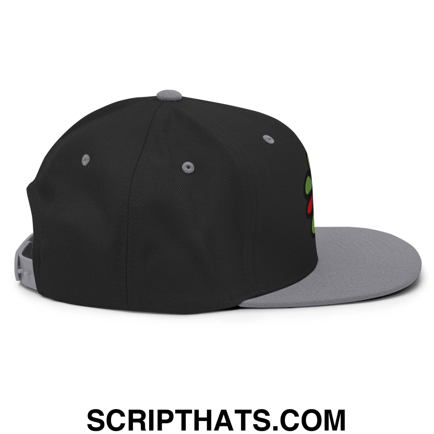 ICQ Embroidered Flat Bill Brim Snapback Hat Black Silver