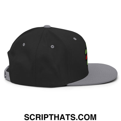 ICQ Embroidered Flat Bill Brim Snapback Hat Black Silver
