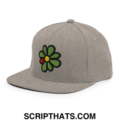 ICQ Embroidered Flat Bill Brim Snapback Hat Heather Grey