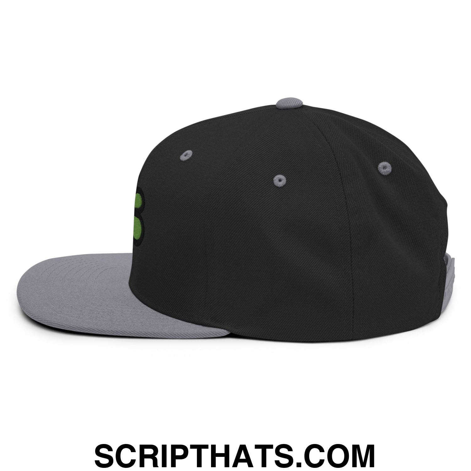 ICQ Embroidered Flat Bill Brim Snapback Hat Black Silver