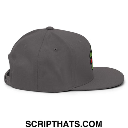 ICQ Embroidered Flat Bill Brim Snapback Hat Dark Grey