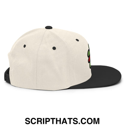 ICQ Embroidered Flat Bill Brim Snapback Hat Natural Black