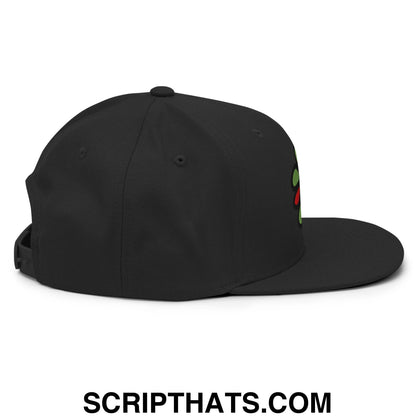 ICQ Embroidered Flat Bill Brim Snapback Hat Black