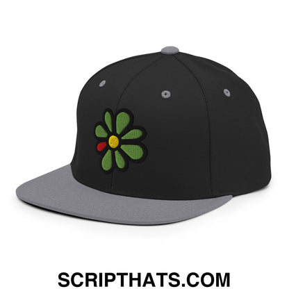 ICQ Embroidered Flat Bill Brim Snapback Hat Black Silver