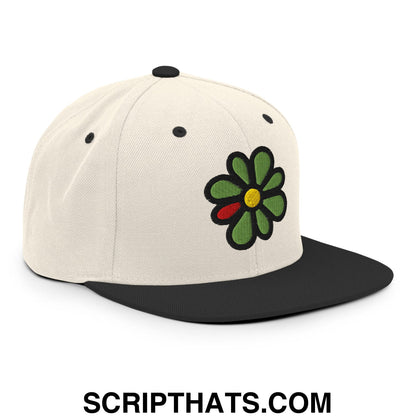 ICQ Embroidered Flat Bill Brim Snapback Hat Natural Black