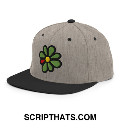 ICQ Embroidered Flat Bill Brim Snapback Hat Heather Black