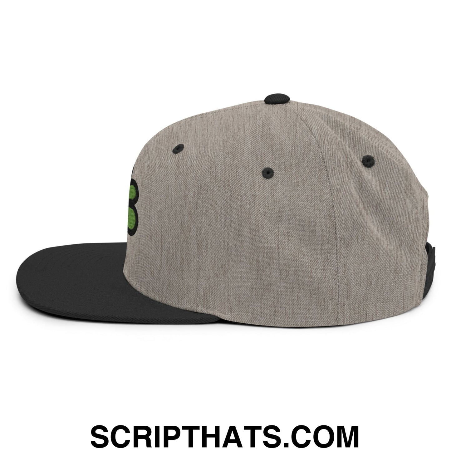 ICQ Embroidered Flat Bill Brim Snapback Hat Heather Black