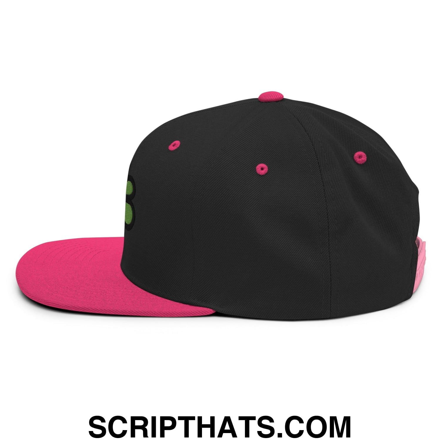 ICQ Embroidered Flat Bill Brim Snapback Hat Black Neon Pink
