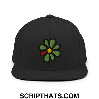ICQ Embroidered Flat Bill Brim Snapback Hat Black
