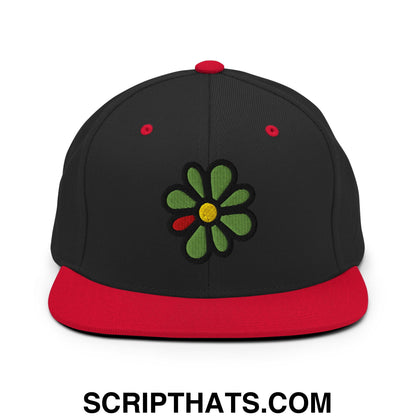 ICQ Embroidered Flat Bill Brim Snapback Hat Black Red