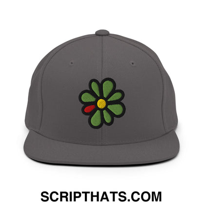 ICQ Embroidered Flat Bill Brim Snapback Hat Dark Grey