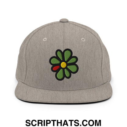 ICQ Embroidered Flat Bill Brim Snapback Hat Heather Grey