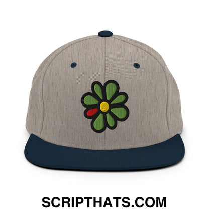 ICQ Embroidered Flat Bill Brim Snapback Hat Heather Grey Navy