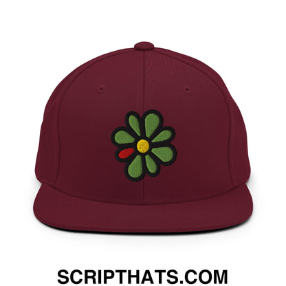 ICQ Embroidered Flat Bill Brim Snapback Hat Maroon