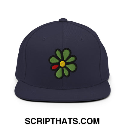 ICQ Embroidered Flat Bill Brim Snapback Hat Navy