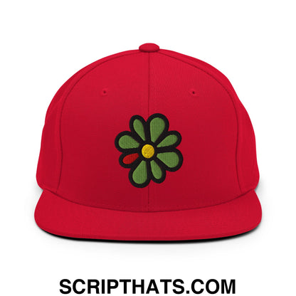 ICQ Embroidered Flat Bill Brim Snapback Hat Red